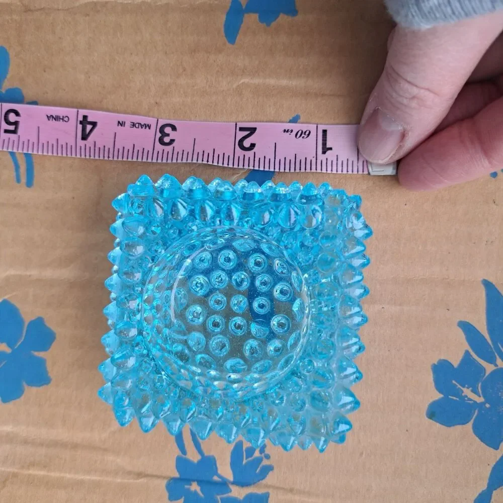 Vintage Fenton Light Blue Hobnail Glass Square Salt Cellar Votive Candle Holder